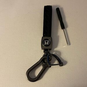 Honda Logo Key Fob Keychain in Black Leather NWT